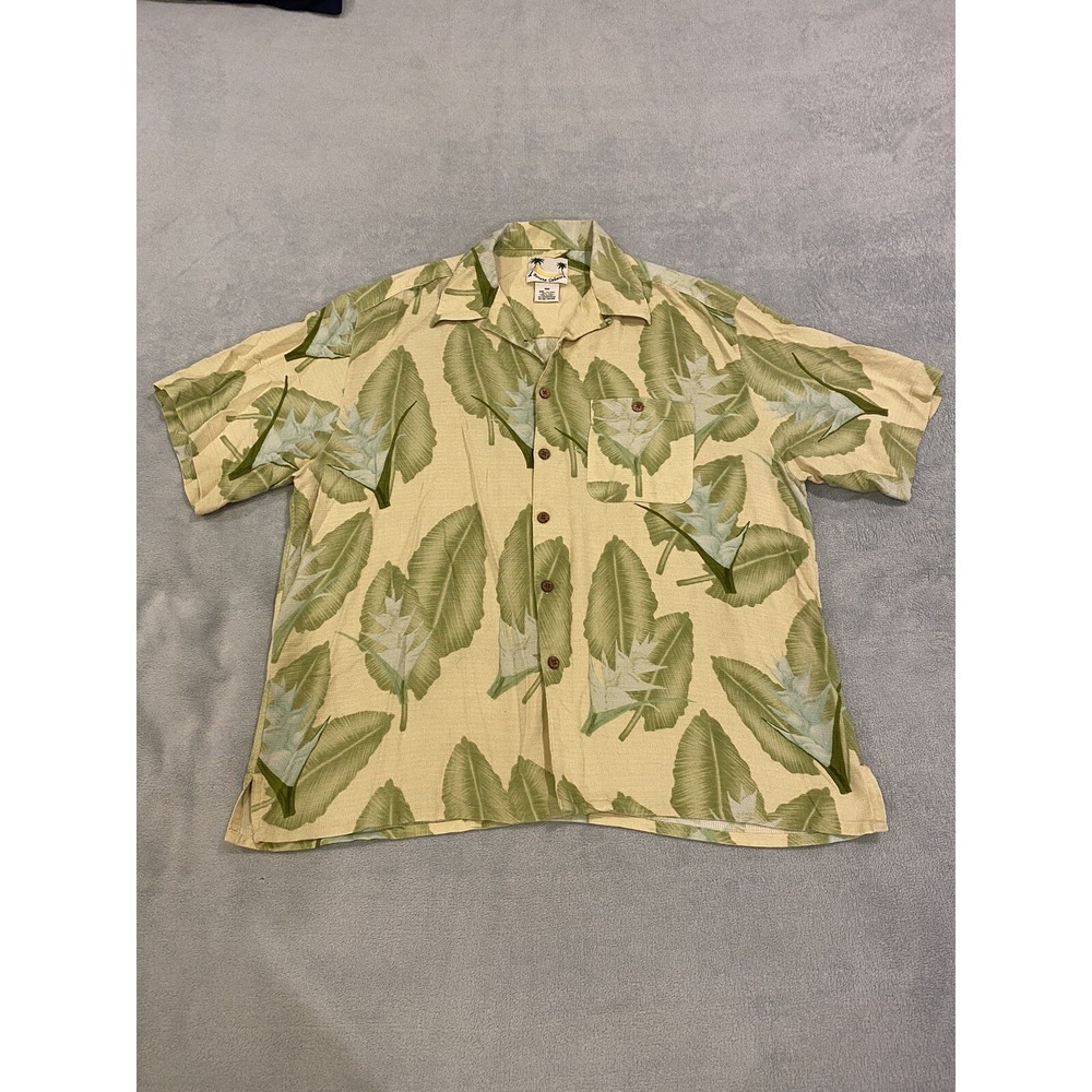 Men's Banana Cabana Short Sleeve Floral Green 100% Silk Shirt 2XL‎